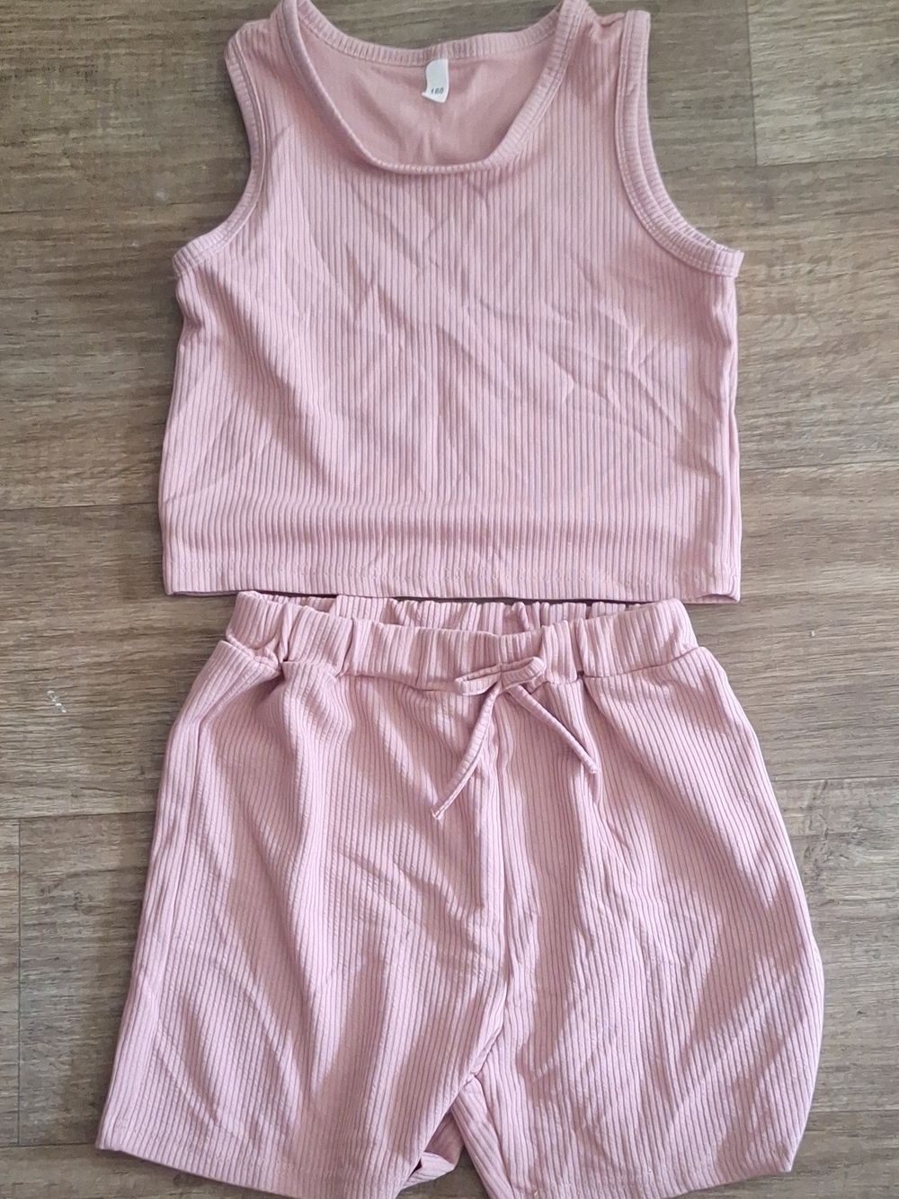 Kids Pink Ribbed Tank & Shorts Set - Brand Unbranded